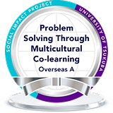 A silver badge that reads “Problem Solving Through Multicultural Co-learning Overseas A”