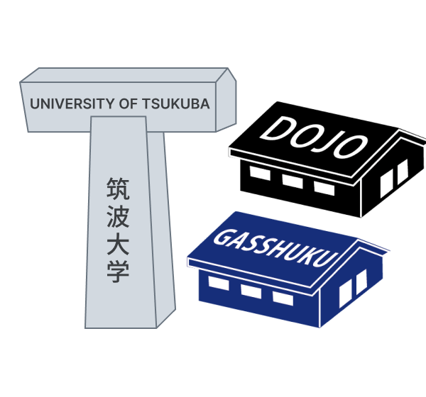 The icons for “GASSHUKU” and “DOJO” at the University of Tsukuba. These represent the specific venues where multicultural collaborative learning takes place.